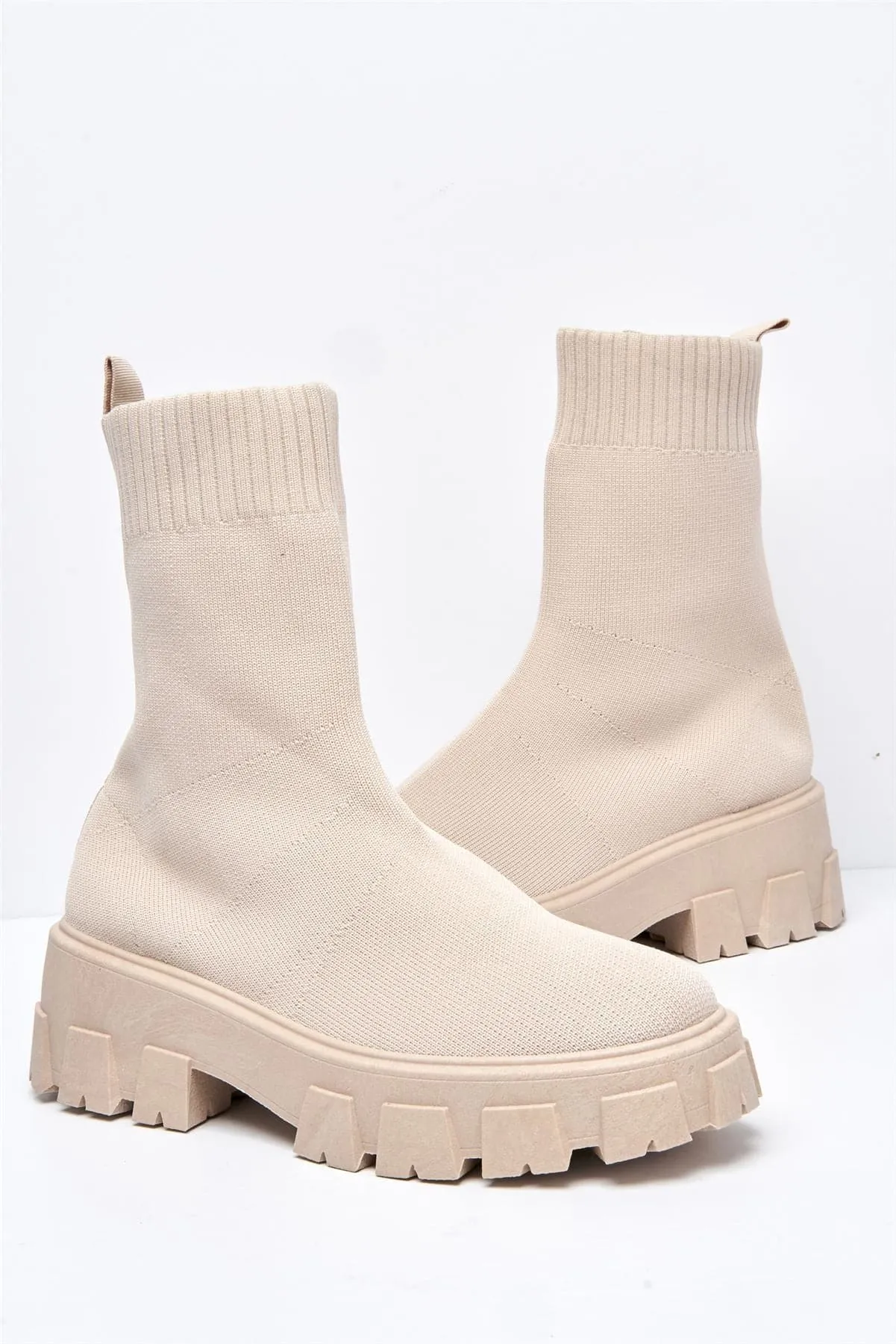 Enid Chunky Sock Boot in Cream