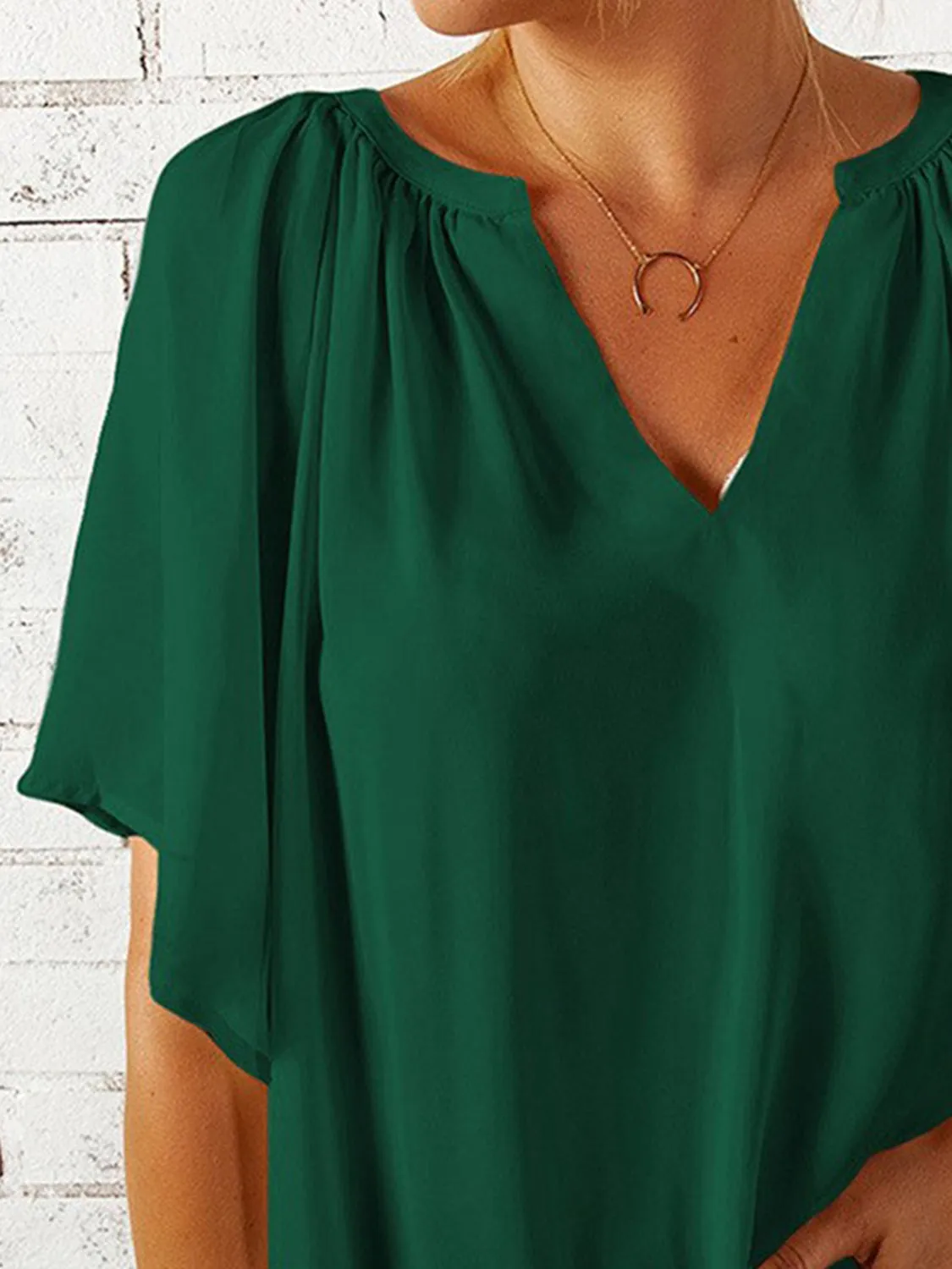 Explore More  Collection - Ruched Notched Half Sleeve Blouse