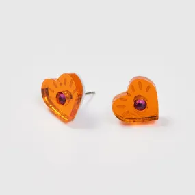 Eye Heart Studs - Orange / Pink