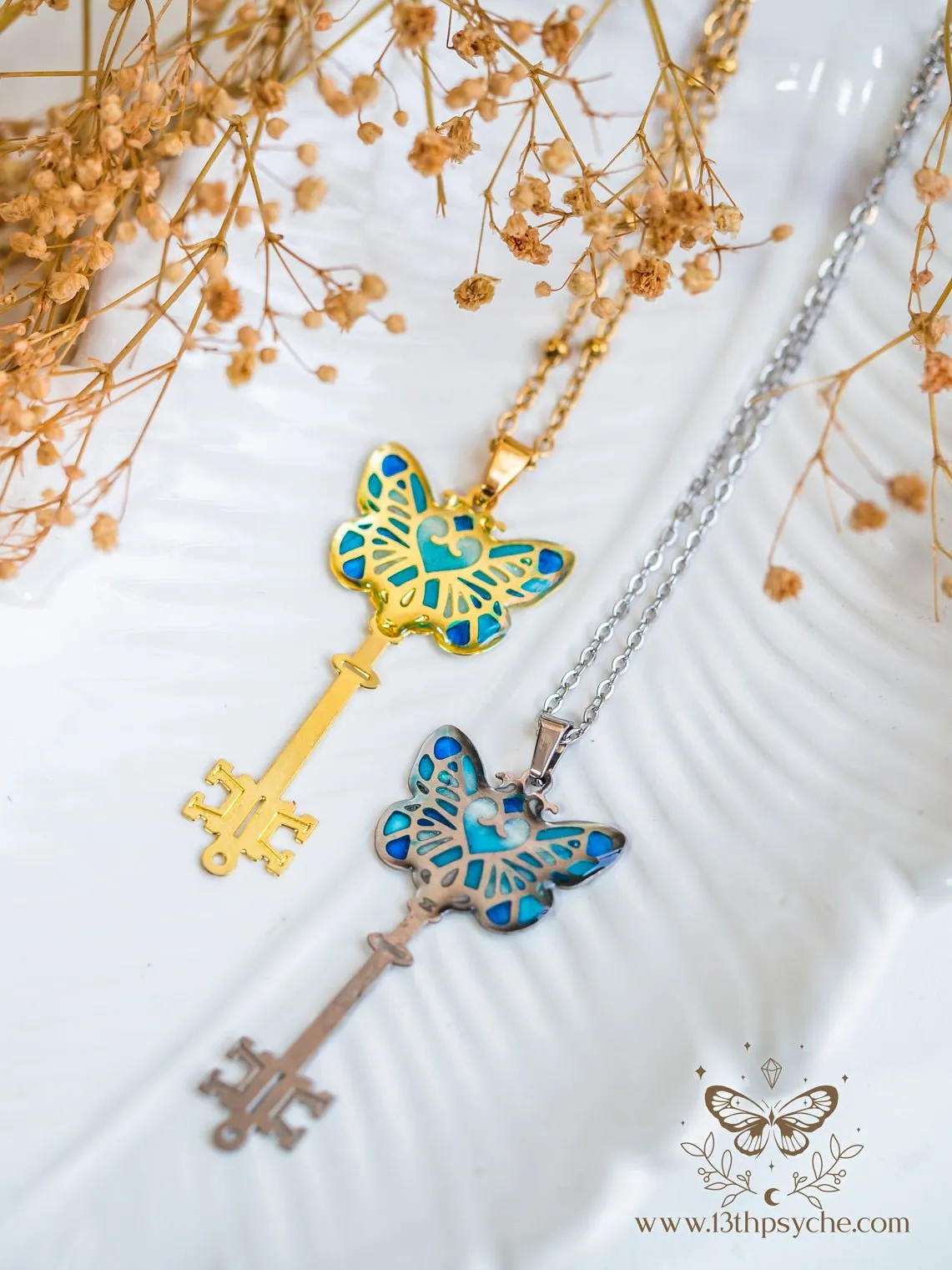 Fairytale Blue butterfly key necklace