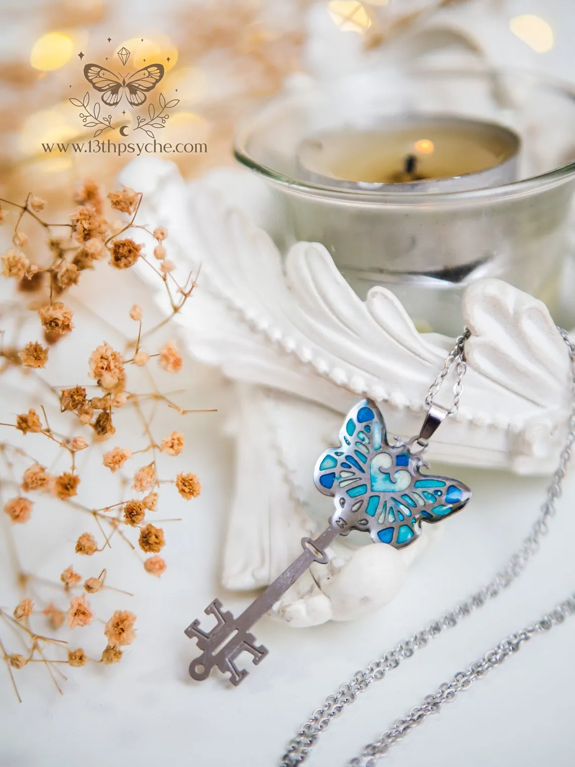 Fairytale Blue butterfly key necklace