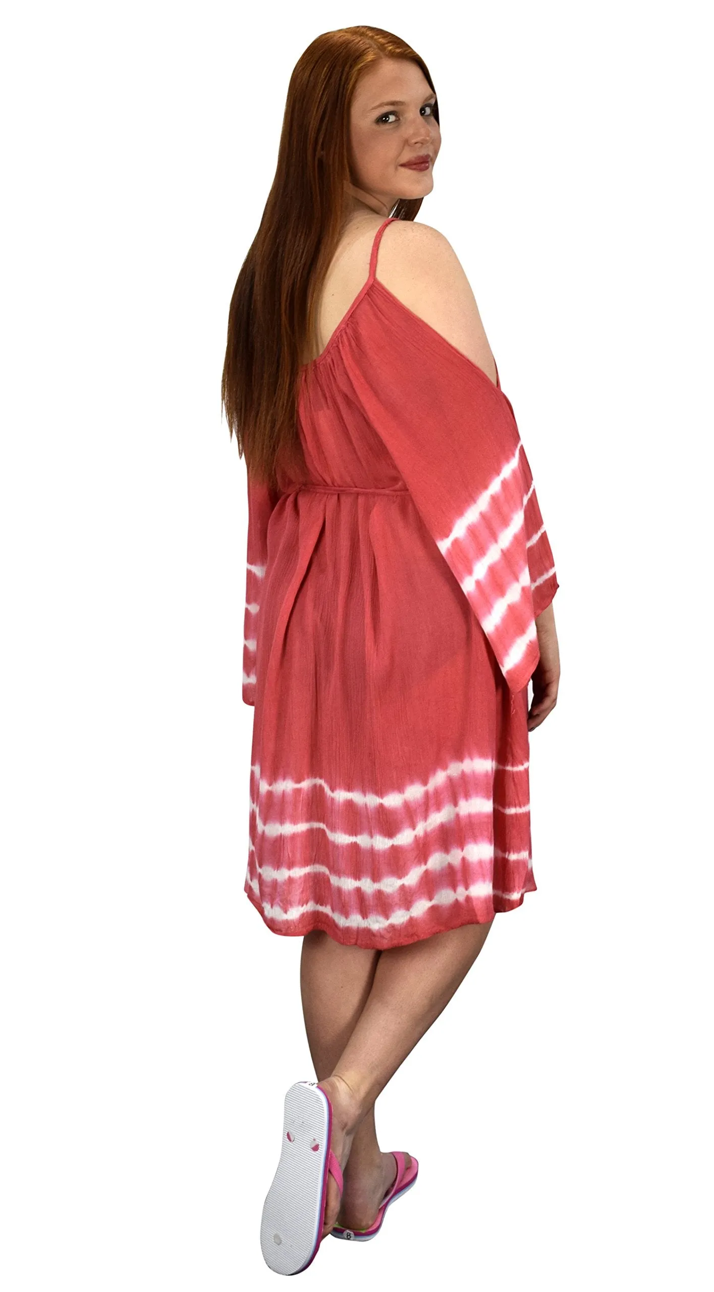 Flutter Sleeve Waist Belt Cold Shoulder Sun Dress Beach Cover Up