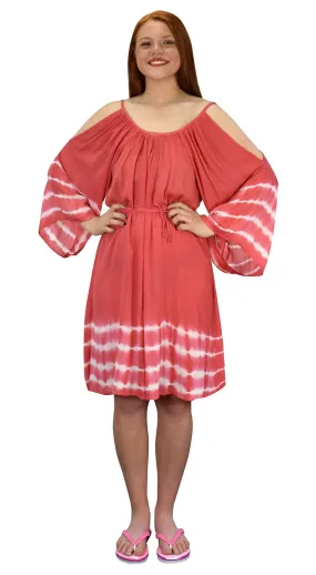 Flutter Sleeve Waist Belt Cold Shoulder Sun Dress Beach Cover Up