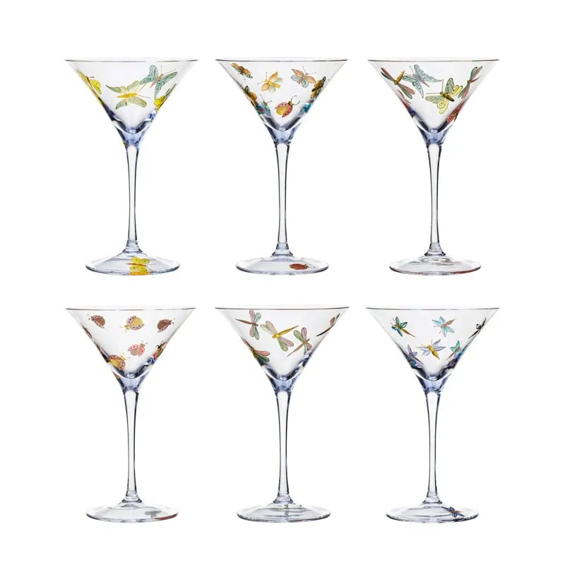 Fly Fusion Collection Set 6 Cocktail Glasses Painted