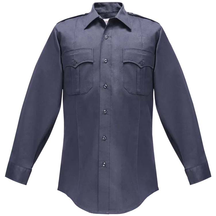 Flying Cross Duro Poplin Long Sleeve Shirt w/ Sewn-In Creases - Midnight Navy