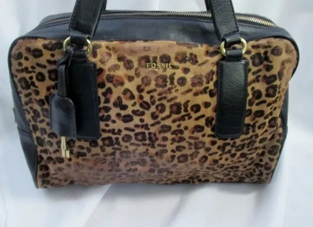 FOSSIL Shoulder Bag Cheetah LEOPARD FUR Satchel Tote Distressed Animal Print