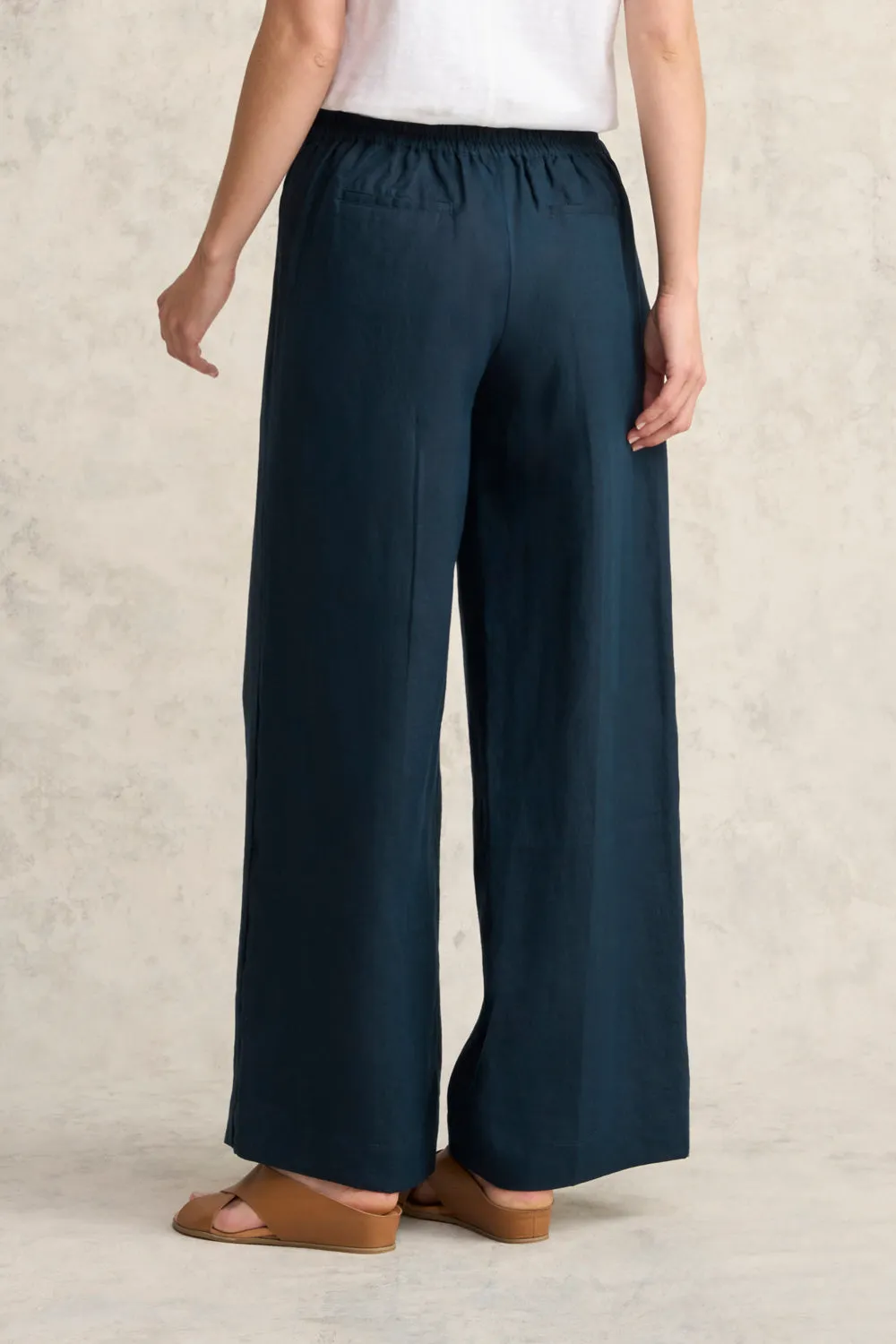 Full Length Waist Tab Linen Pant - Ink