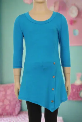 Girls High-Low Dress, Long Tunic Top, Sizes 6/8/10/12, Teal Blue