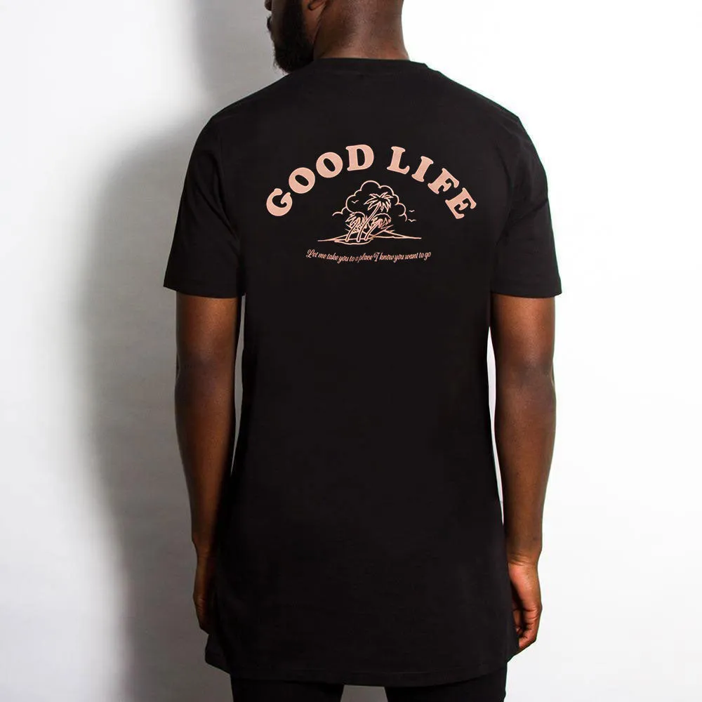 Good Life Peach Print - Longline - Black