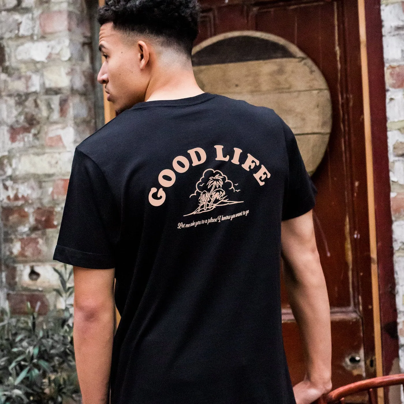 Good Life Peach Print - Longline - Black