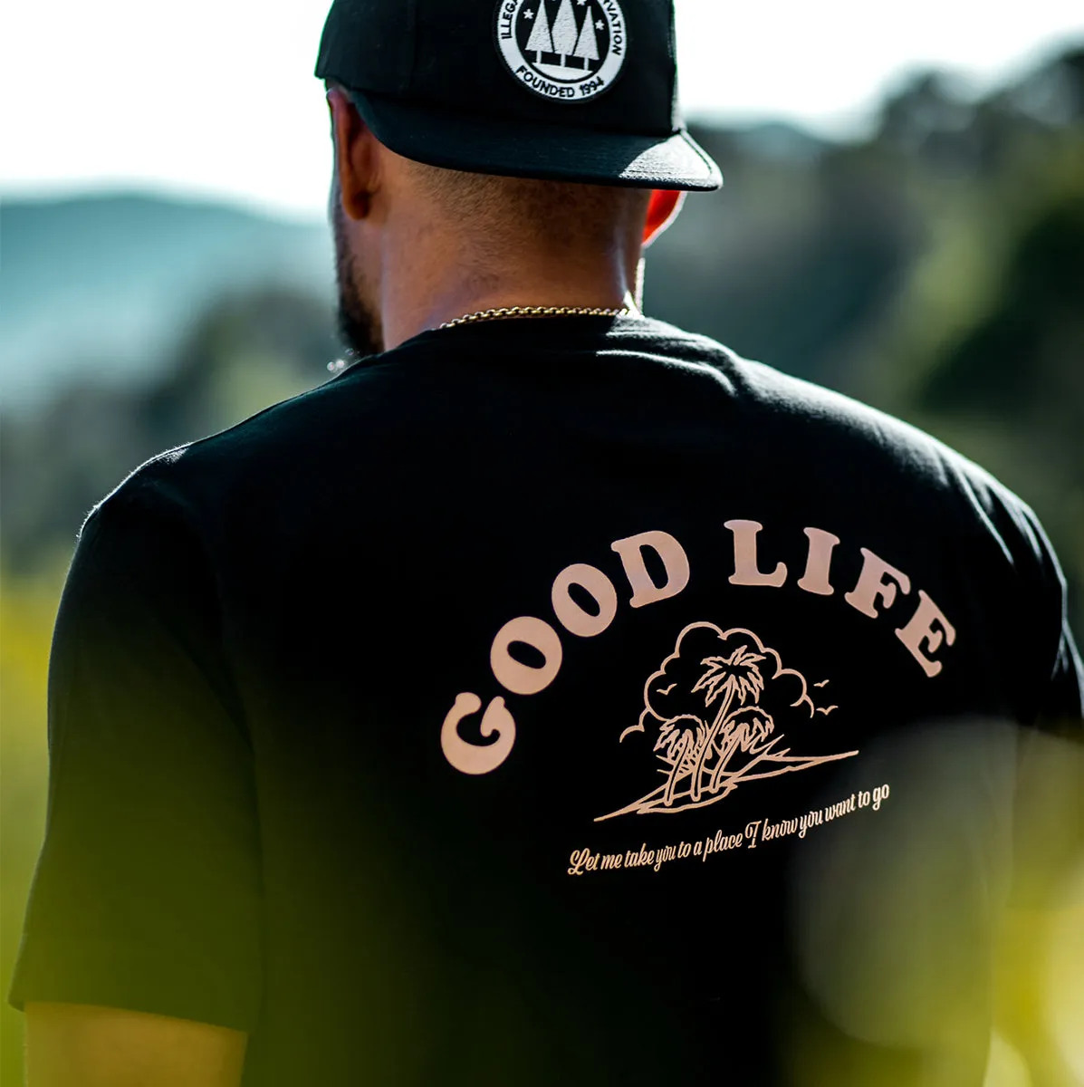 Good Life Peach Print - Longline - Black