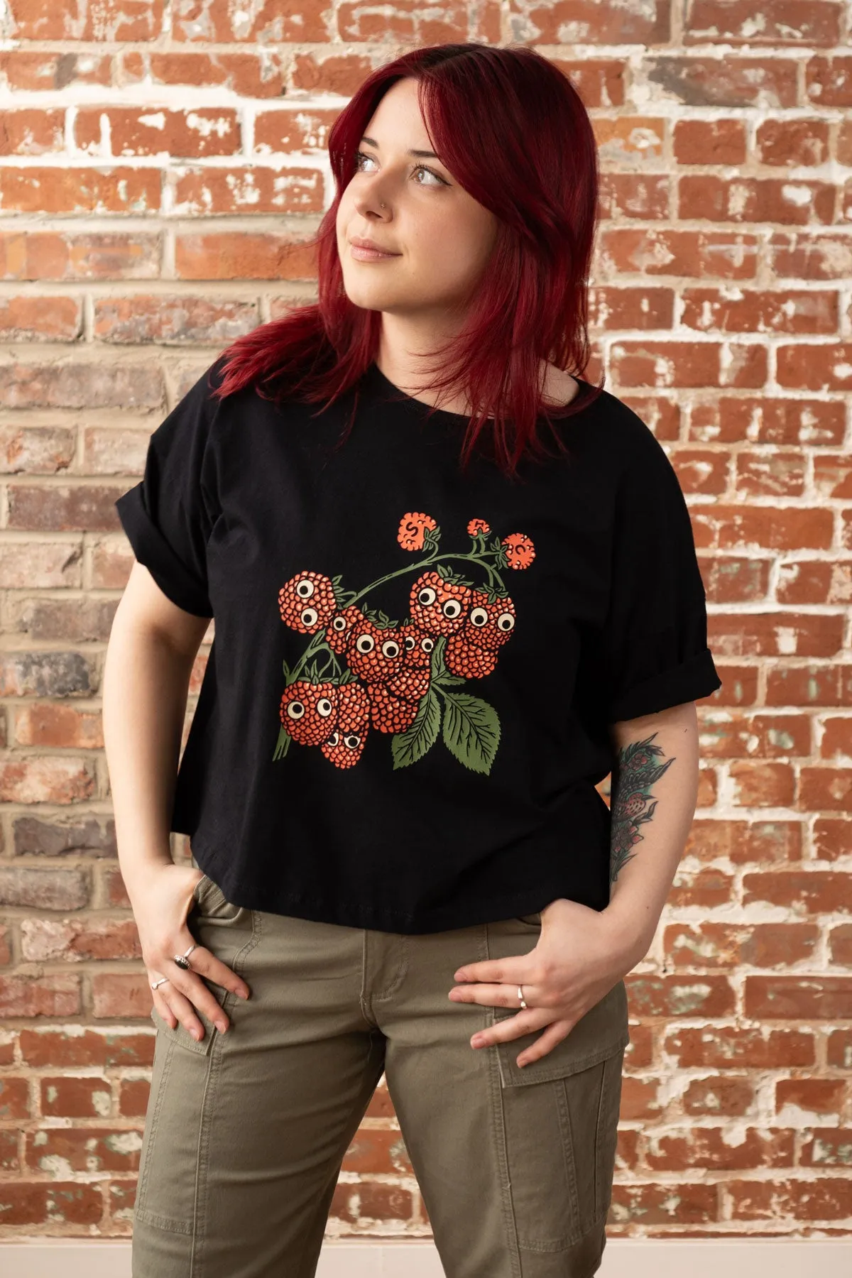 Googly Raspberries - Crop Loose Tee