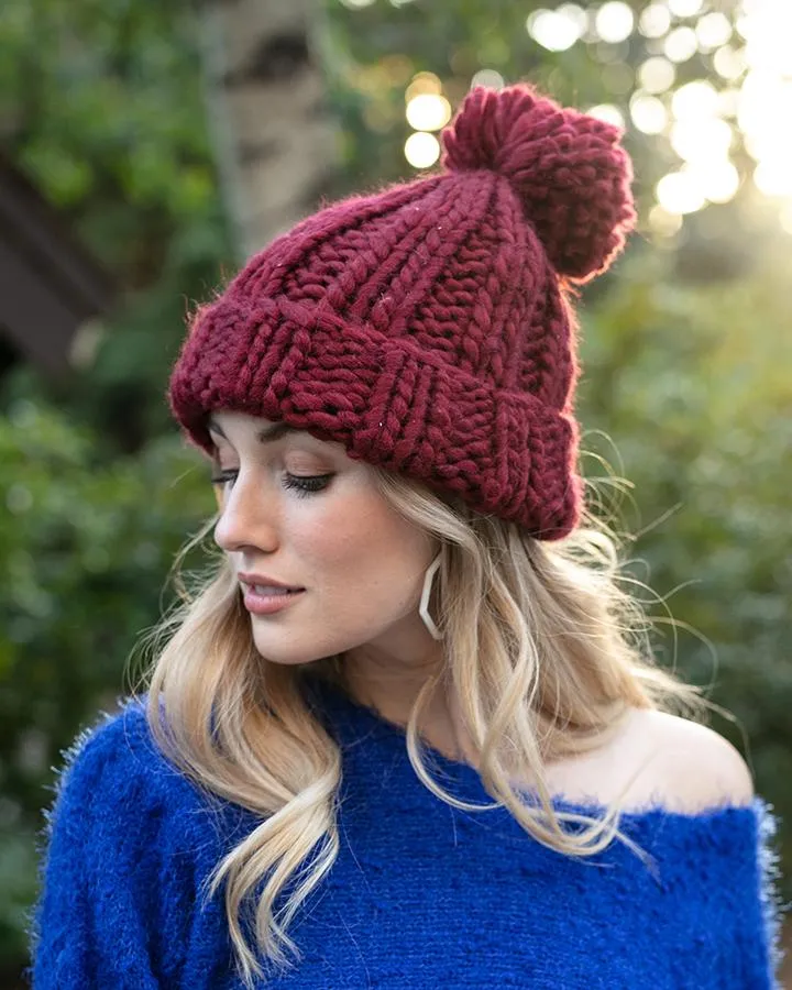 Grace & Lace Knit Pom Hat (Holly Berry)