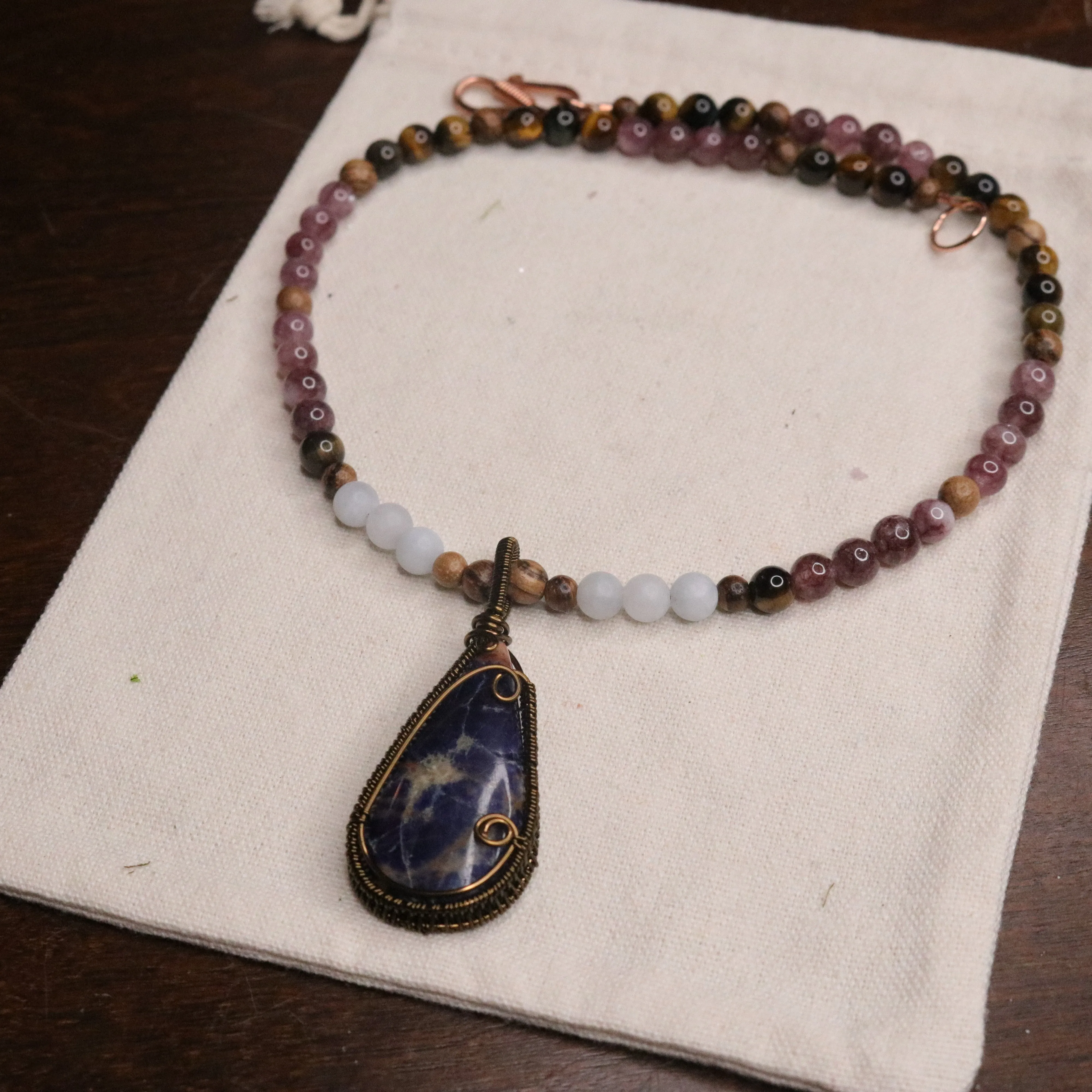 Handmade Beaded Gemstone Necklace~ Sodalite Pendant~ EMF Harmonizing and Radiation Blocking Properties