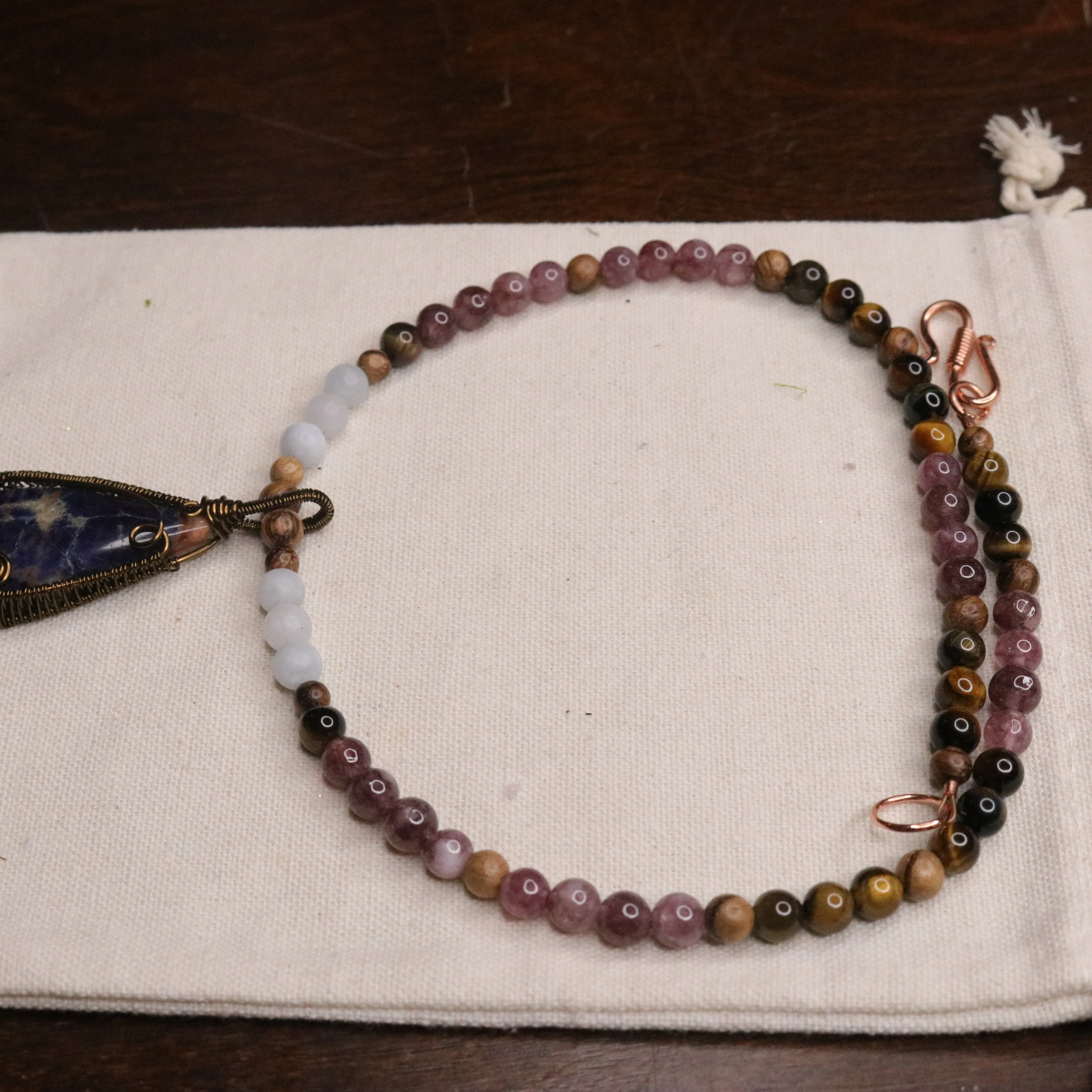 Handmade Beaded Gemstone Necklace~ Sodalite Pendant~ EMF Harmonizing and Radiation Blocking Properties