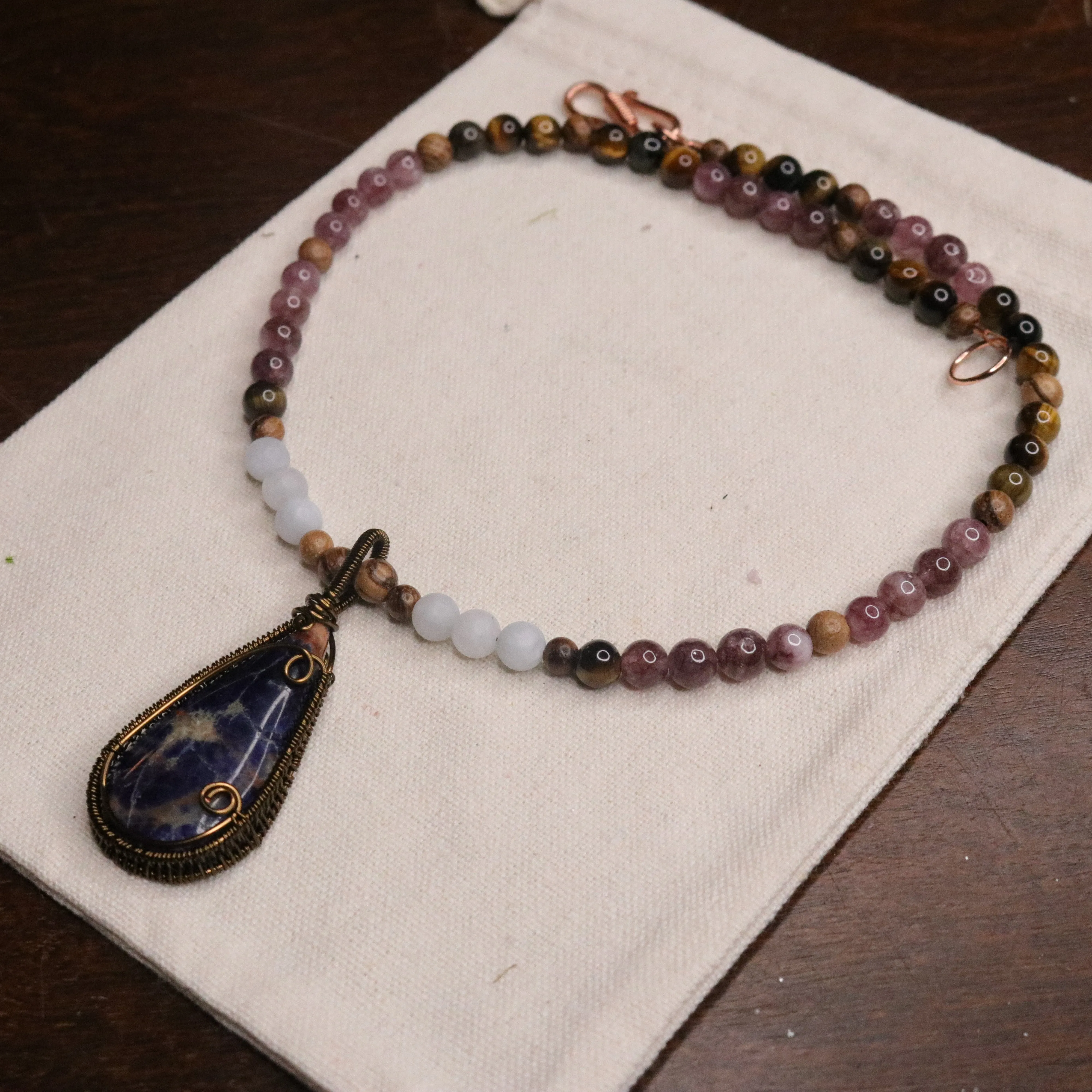 Handmade Beaded Gemstone Necklace~ Sodalite Pendant~ EMF Harmonizing and Radiation Blocking Properties