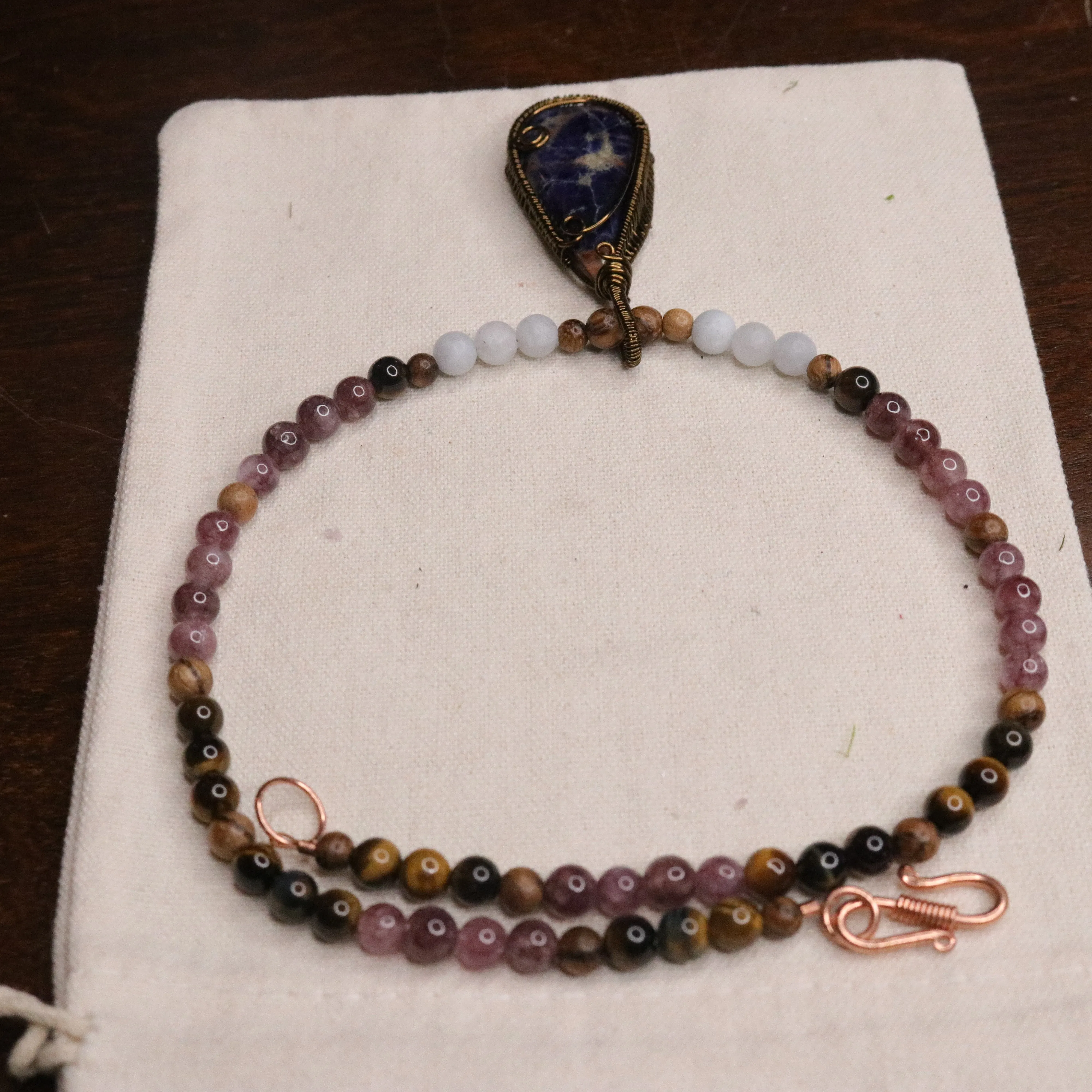 Handmade Beaded Gemstone Necklace~ Sodalite Pendant~ EMF Harmonizing and Radiation Blocking Properties