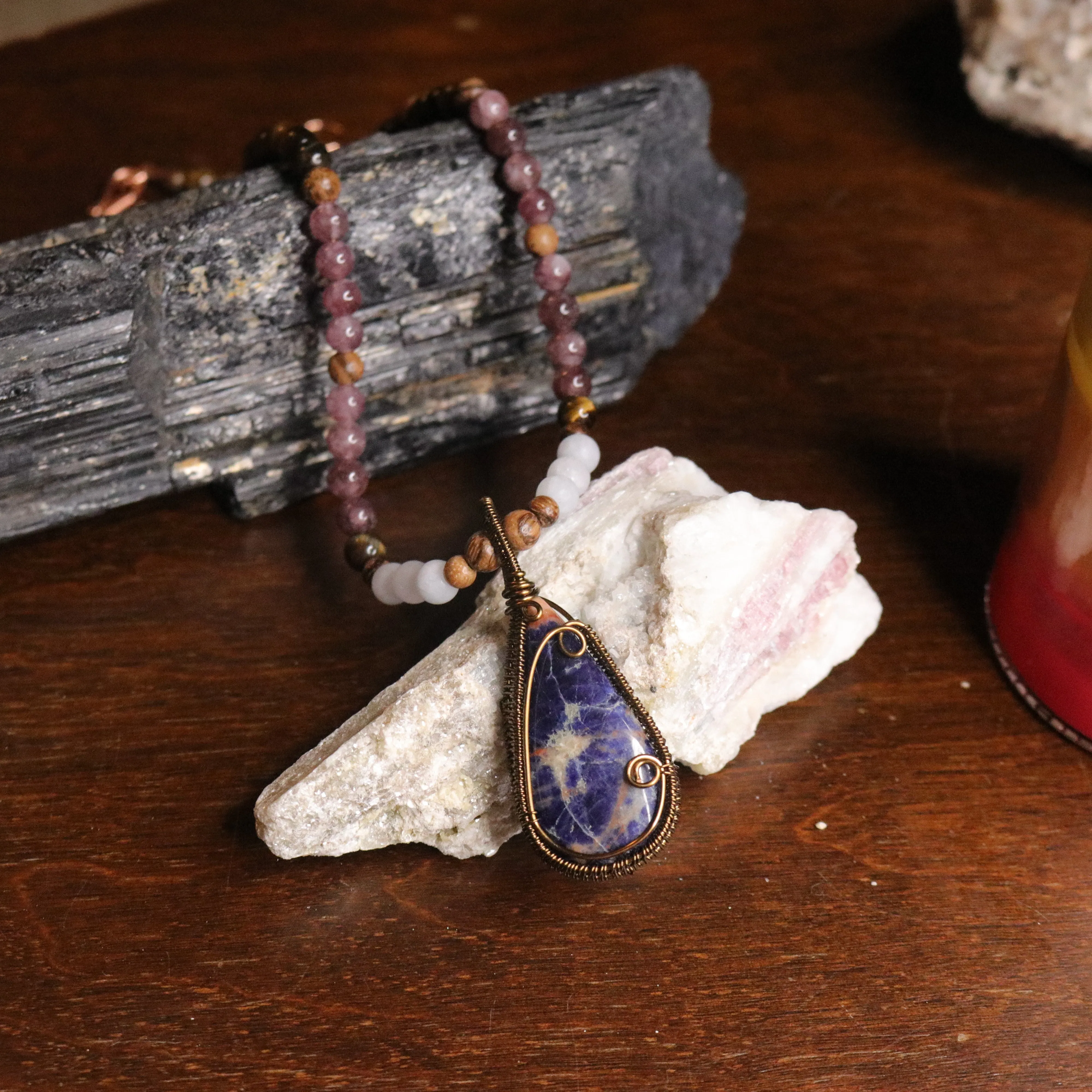 Handmade Beaded Gemstone Necklace~ Sodalite Pendant~ EMF Harmonizing and Radiation Blocking Properties