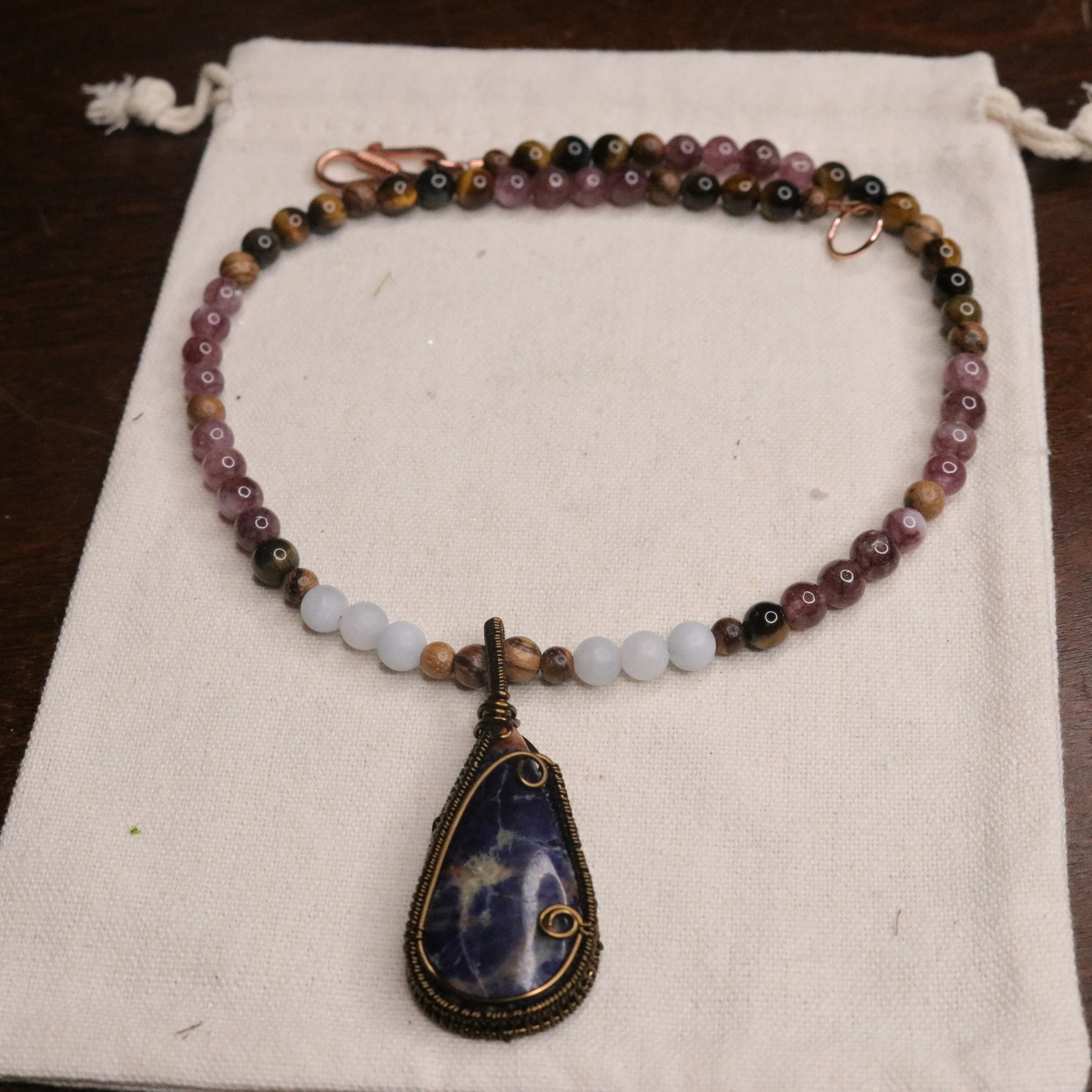 Handmade Beaded Gemstone Necklace~ Sodalite Pendant~ EMF Harmonizing and Radiation Blocking Properties