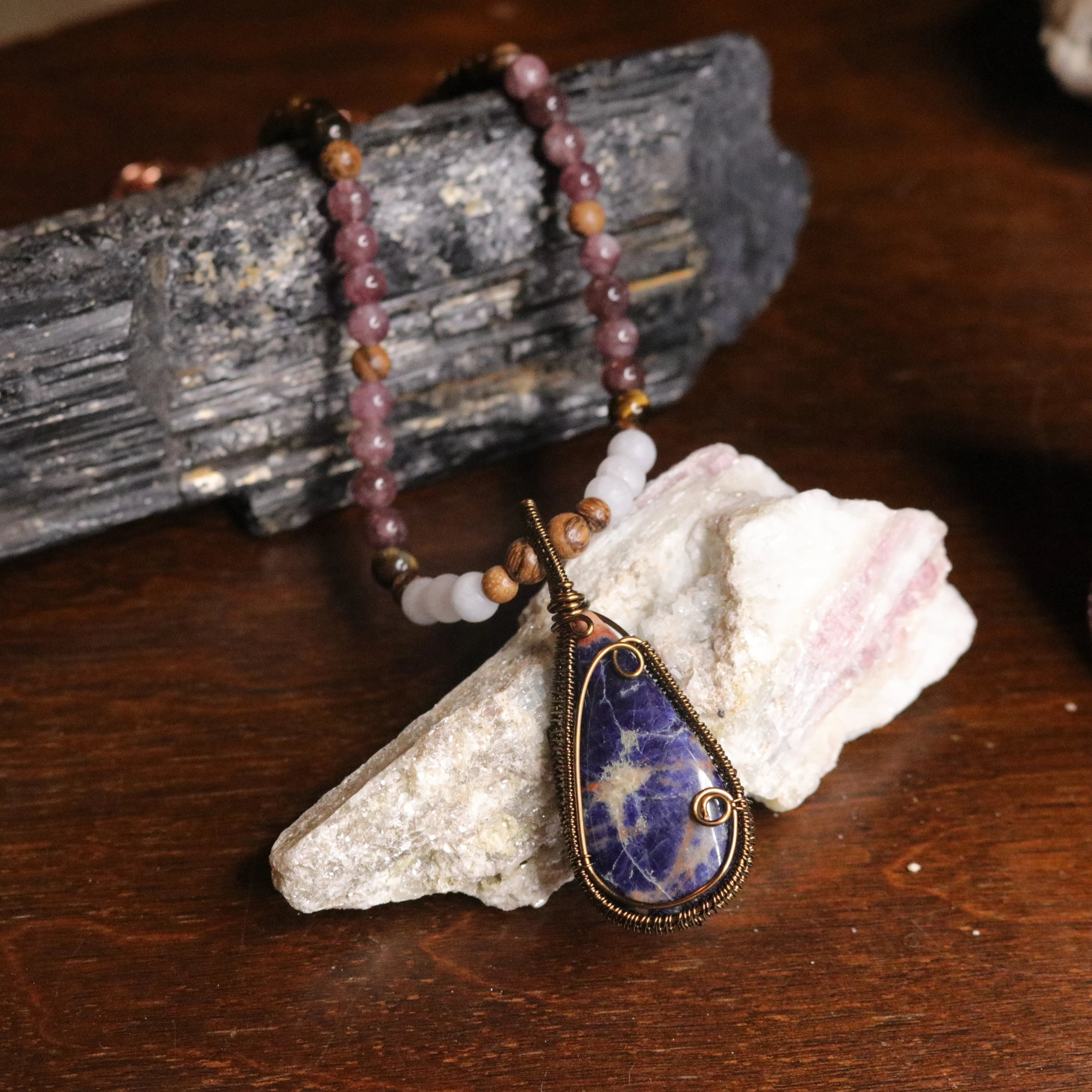 Handmade Beaded Gemstone Necklace~ Sodalite Pendant~ EMF Harmonizing and Radiation Blocking Properties