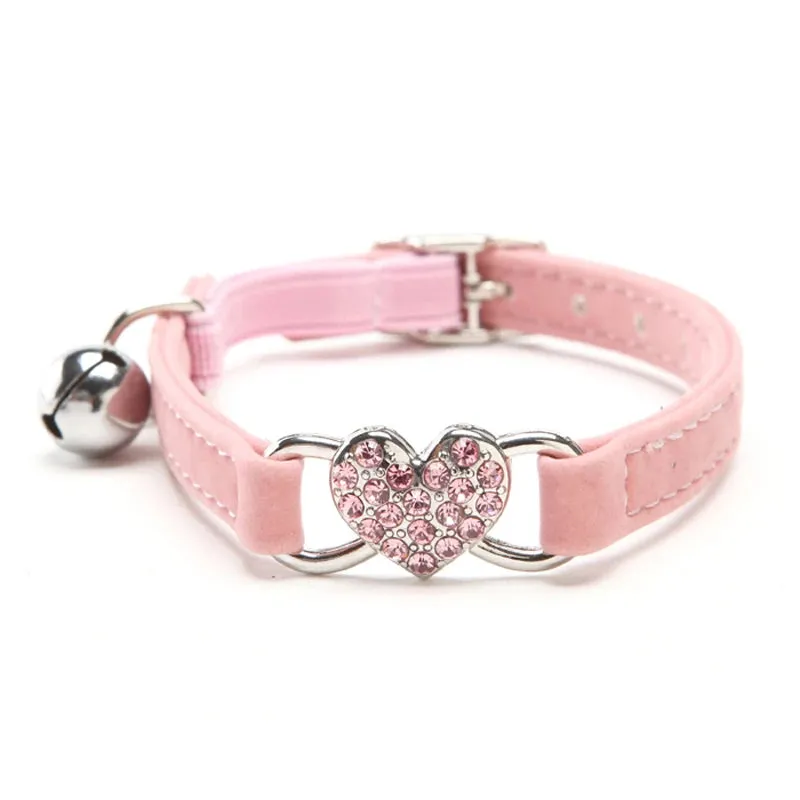 Heart Charm and Bell Cat Collar Safety Elastic Adjustable with Soft Velvet Material 5 colors pet Product small dog collar