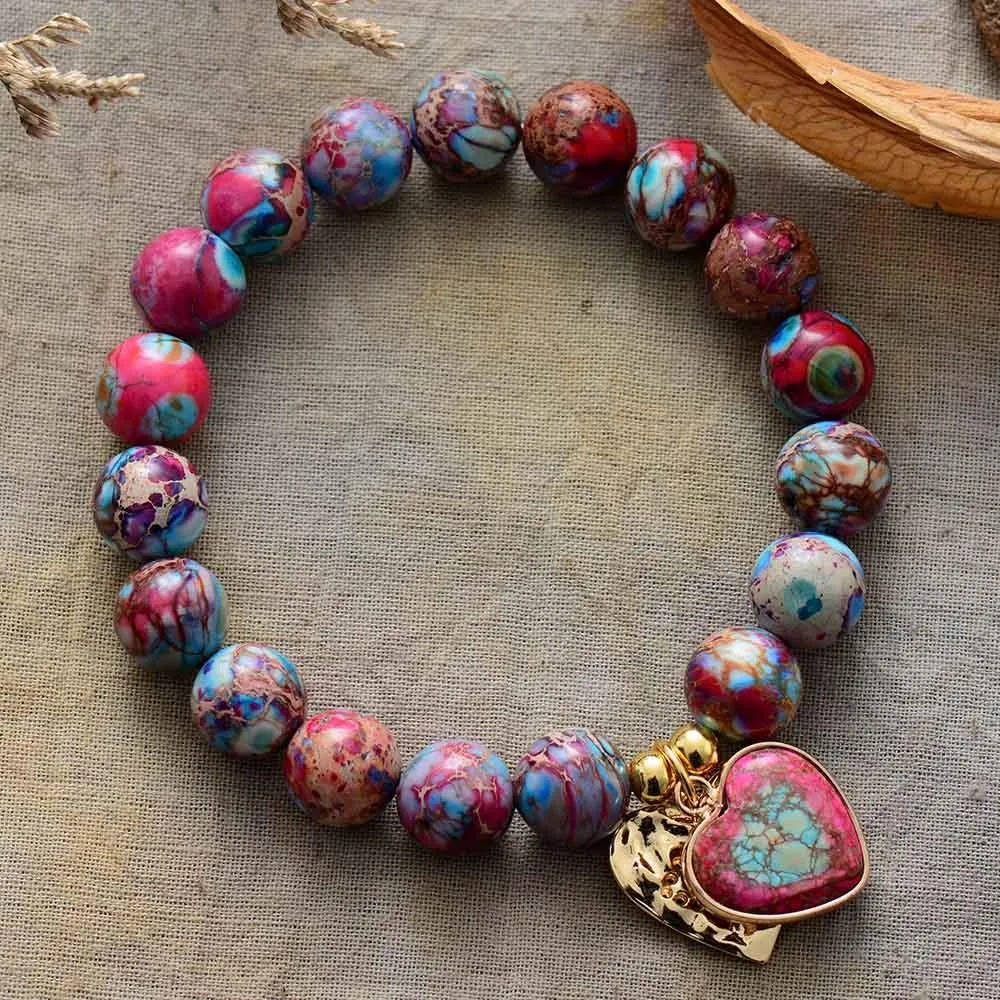 Hearts of Charm Jasper Stretchy Bracelet - red