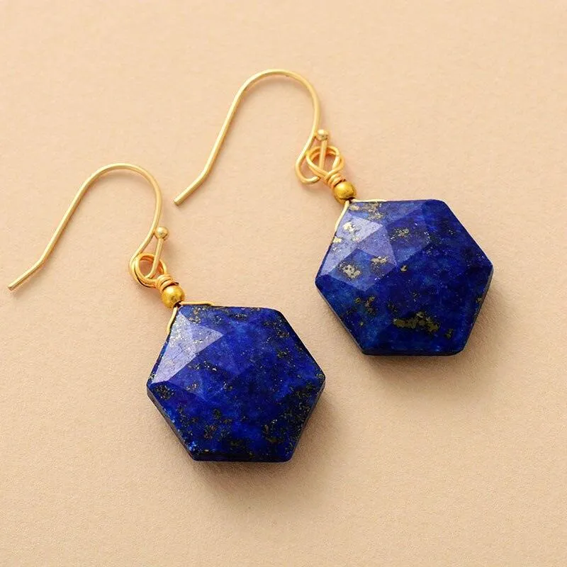 Hexa Lapis Lazuli Drop Earrings