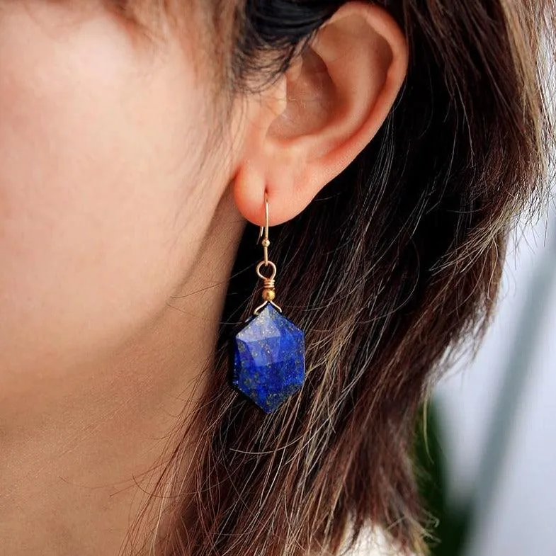 Hexa Lapis Lazuli Drop Earrings