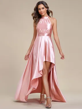 High Low Halter Neck Stain Wholesale Bridesmaid Dresses