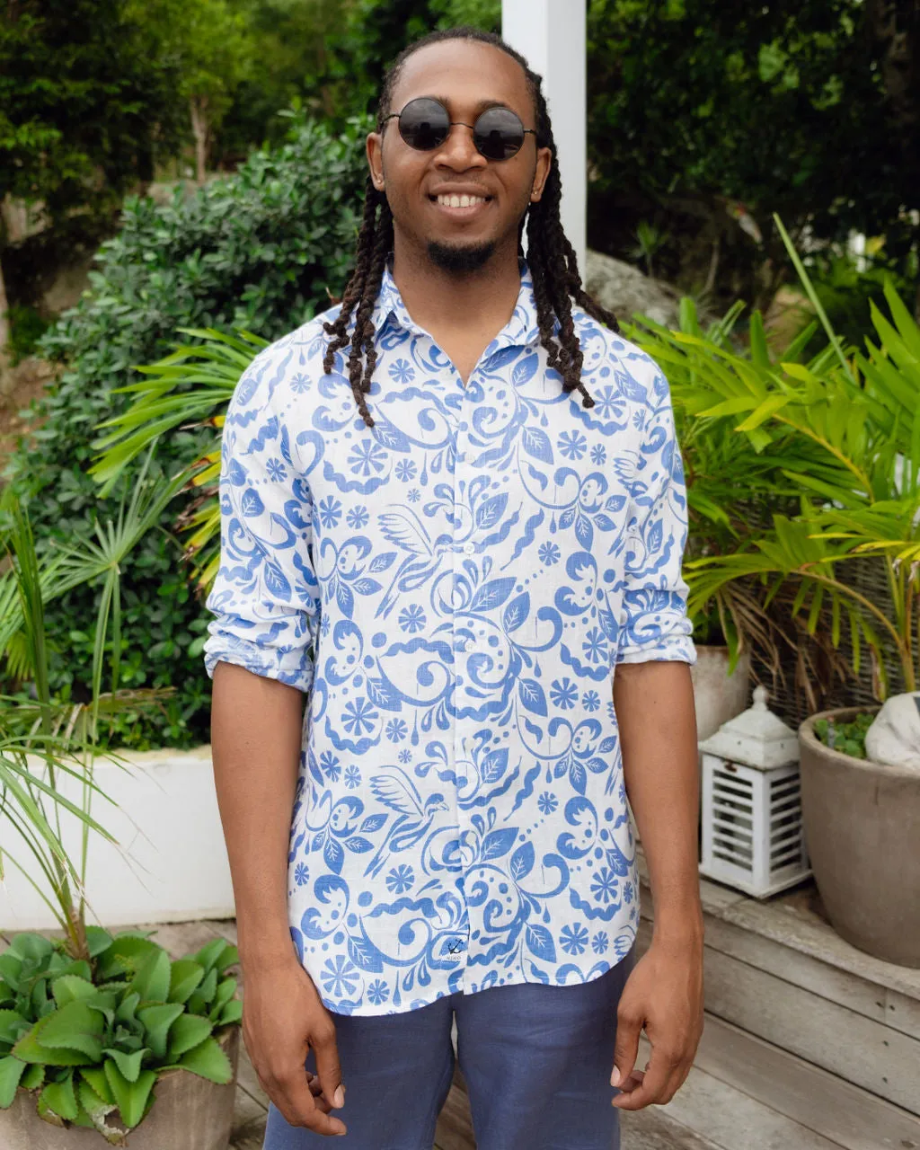 Jeremy Linen Shirt - Blue Bird Print