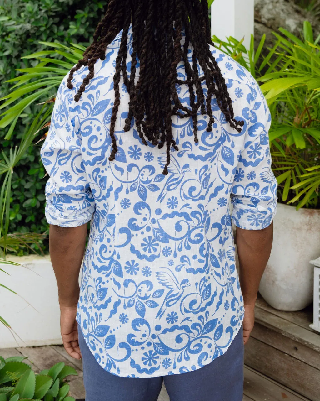 Jeremy Linen Shirt - Blue Bird Print