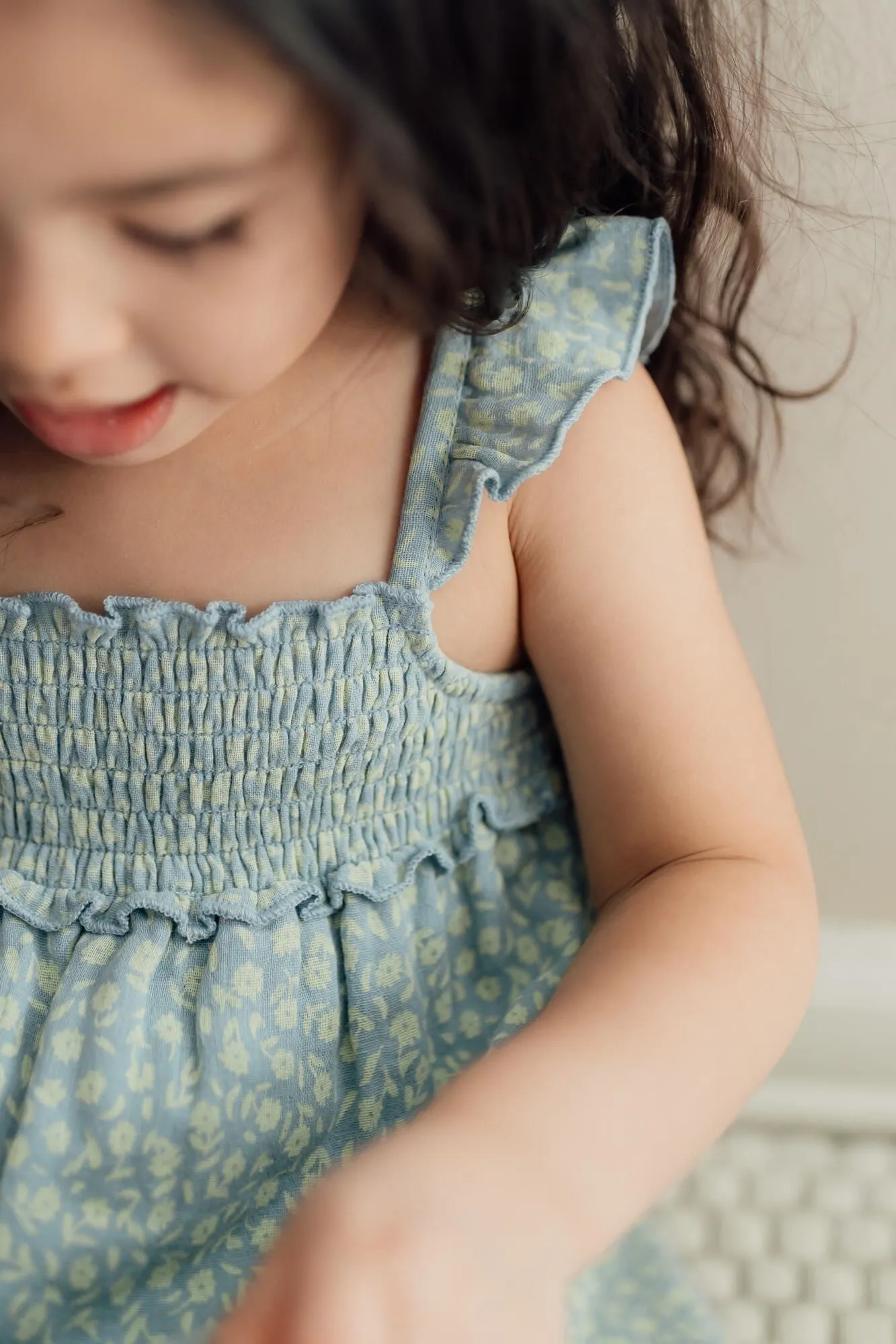 Kid's Printed Muslin Summer Dress in Lagoon Floral