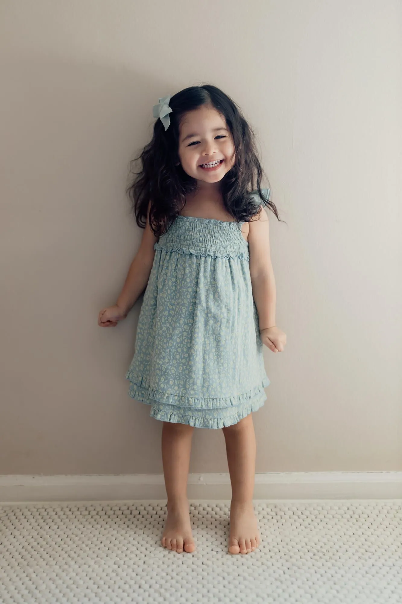 Kid's Printed Muslin Summer Dress in Lagoon Floral