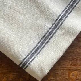 Large 100% French Linen Tablecloth Black Grain Stripe on White Linen