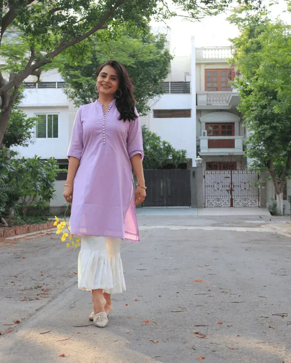 Lavender Pearl Kurta & White Pleated Bottoms - Set of 2