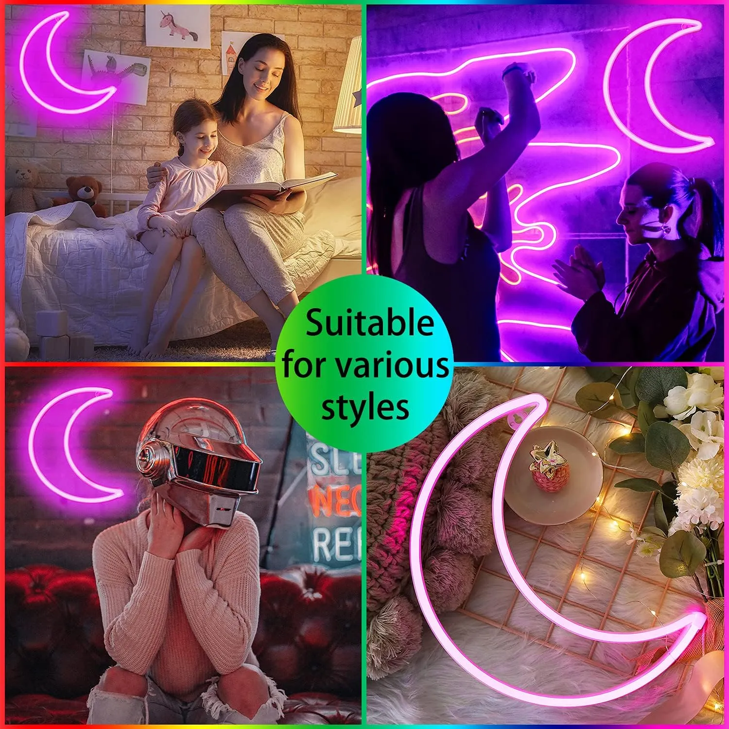 LED Pink Moon Neon Light, Cute Neon Moon Sign,Christmas Room Decor Battery or USB Powered 5V Art LED Decorative Lights Night Lights Indoor for Home, Bedroom, Office,Dorm,Party (Pink Moon)