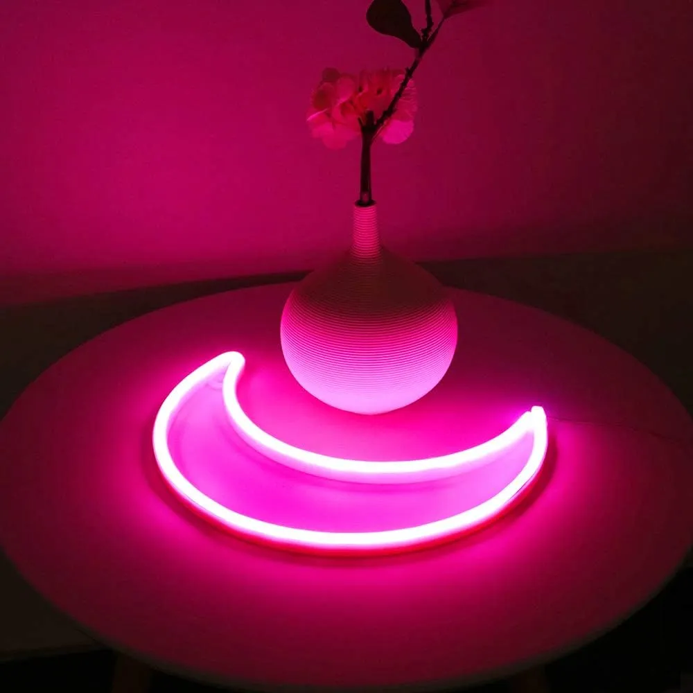 LED Pink Moon Neon Light, Cute Neon Moon Sign,Christmas Room Decor Battery or USB Powered 5V Art LED Decorative Lights Night Lights Indoor for Home, Bedroom, Office,Dorm,Party (Pink Moon)