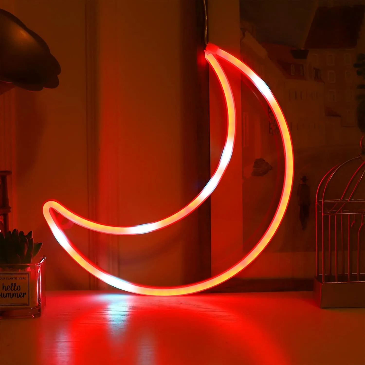 LED Pink Moon Neon Light, Cute Neon Moon Sign,Christmas Room Decor Battery or USB Powered 5V Art LED Decorative Lights Night Lights Indoor for Home, Bedroom, Office,Dorm,Party (Pink Moon)