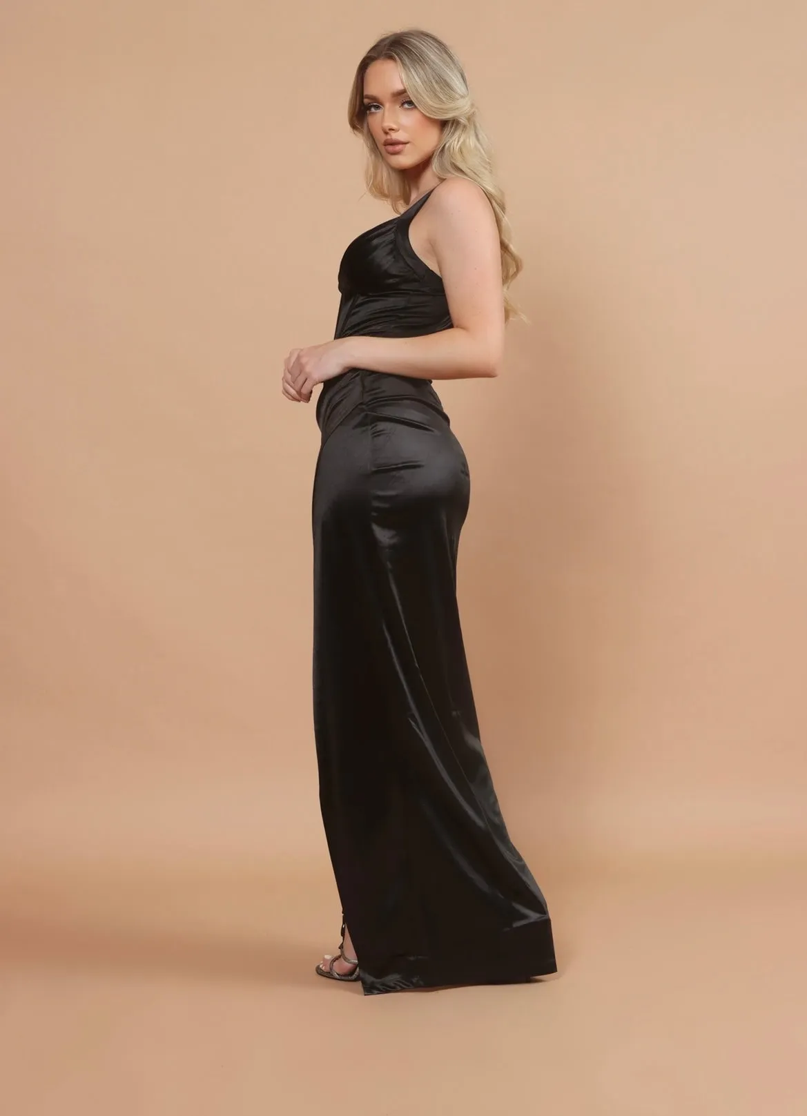 Lia Black Satin Corset Gown