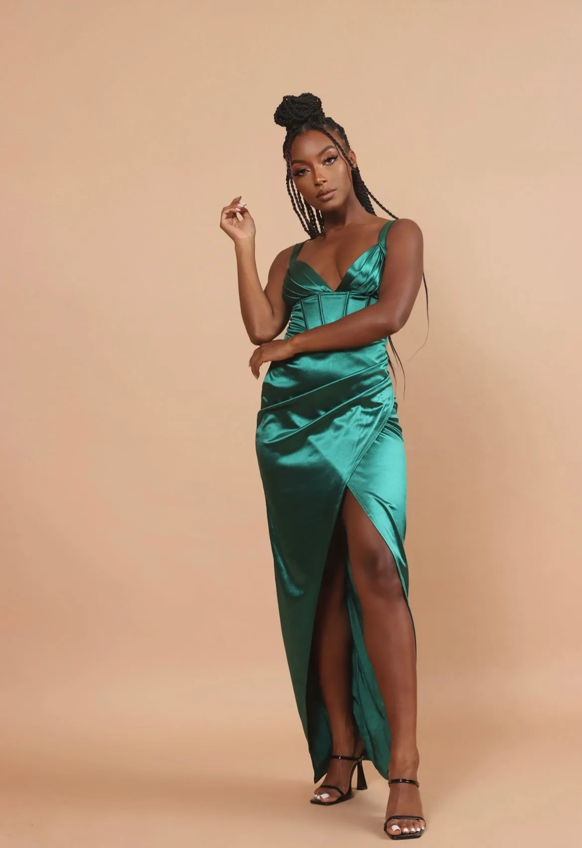 Lia Emerald Green Satin Corset Gown