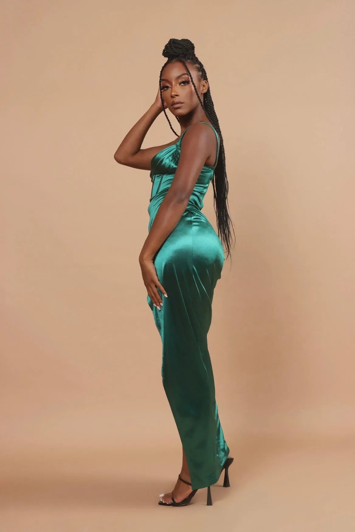 Lia Emerald Green Satin Corset Gown