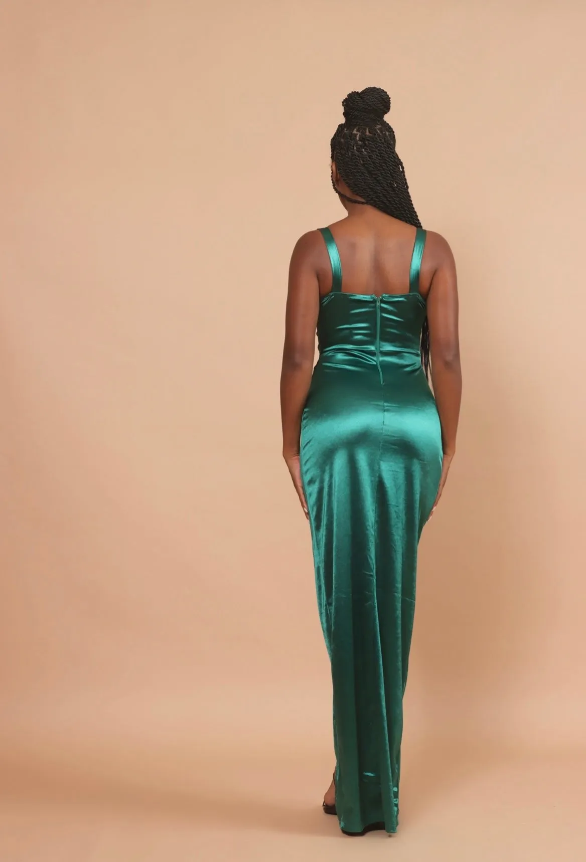 Lia Emerald Green Satin Corset Gown