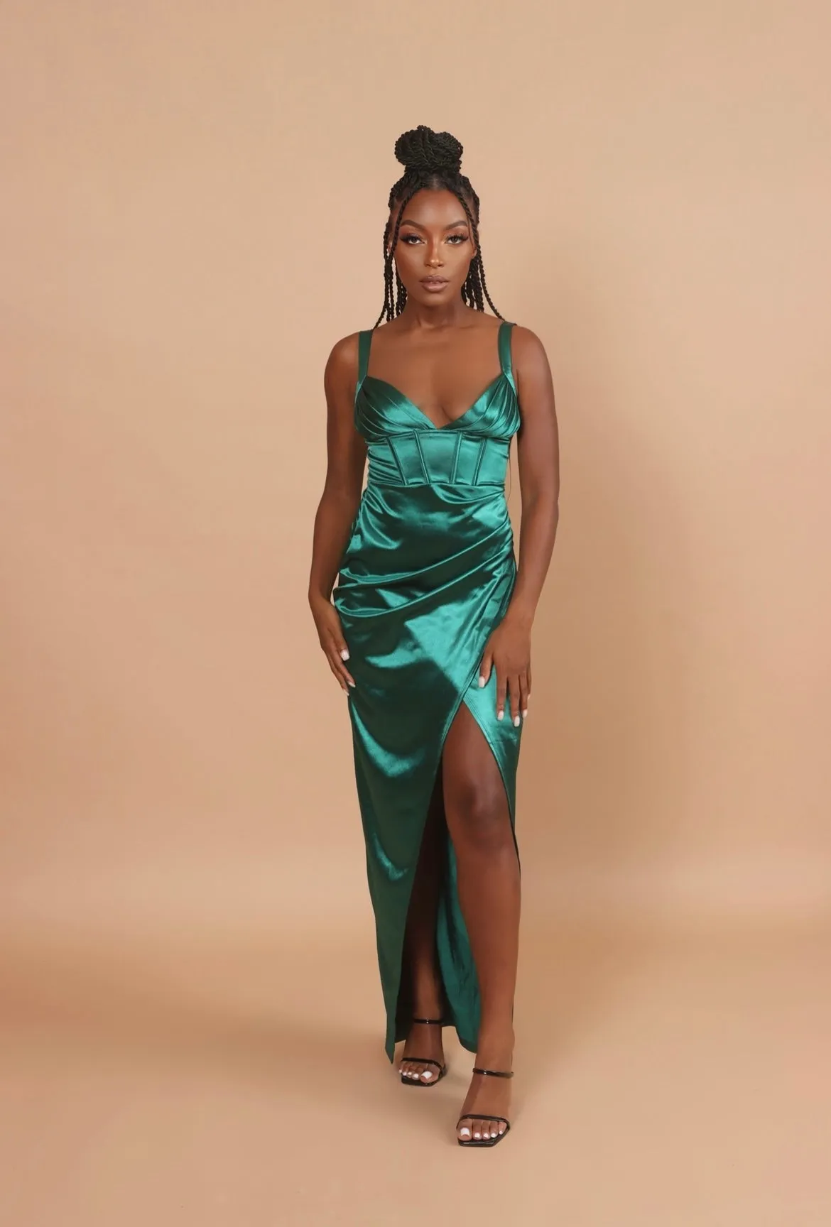 Lia Emerald Green Satin Corset Gown