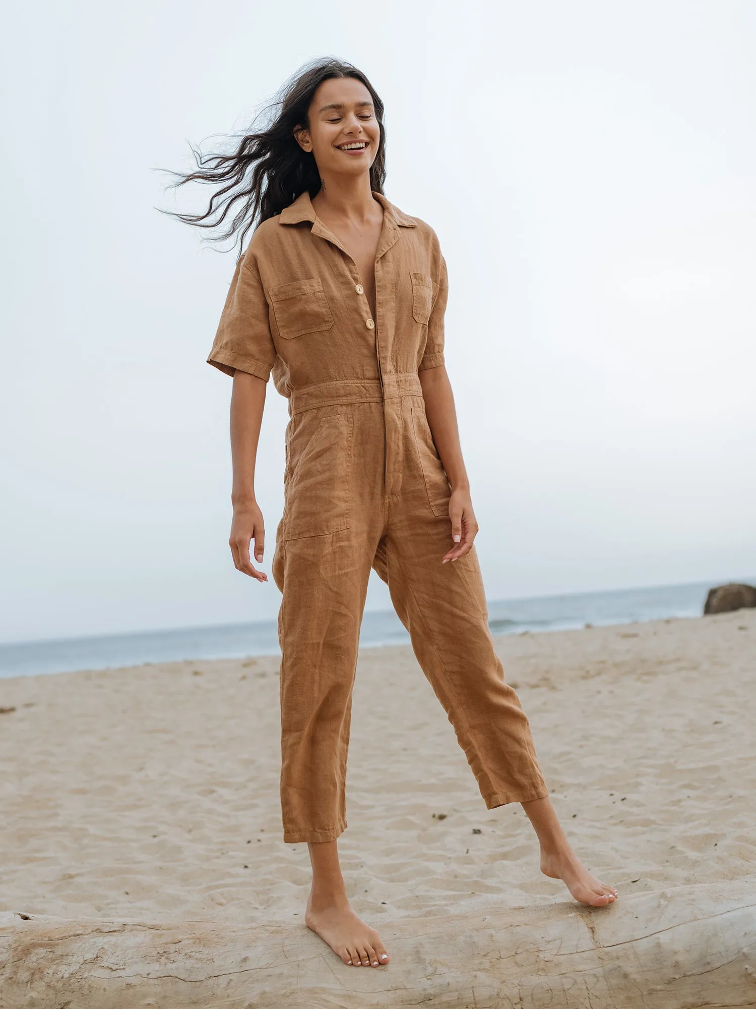 Linen Short Sleeve Jumpsuit