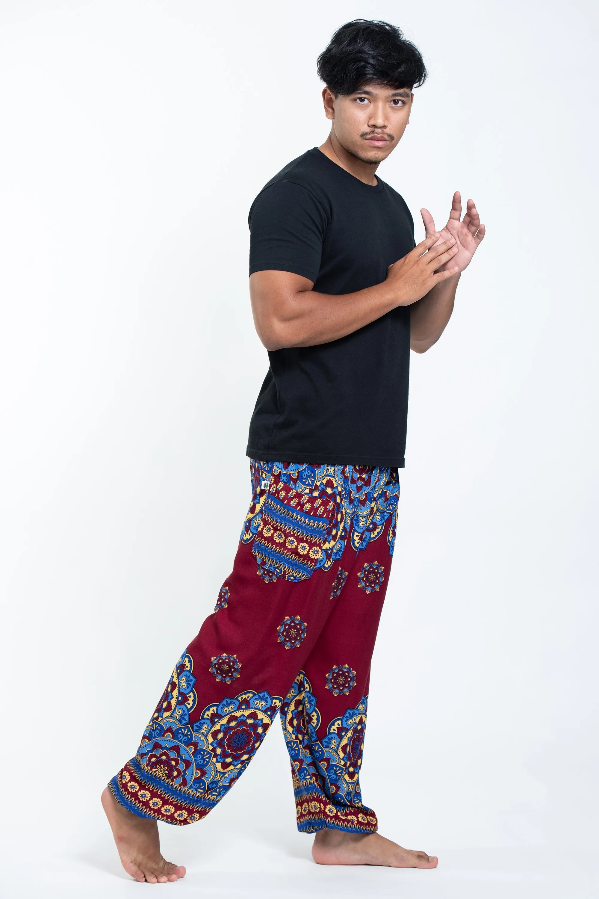 Lotus Mandalas Men's Harem Pants in Red