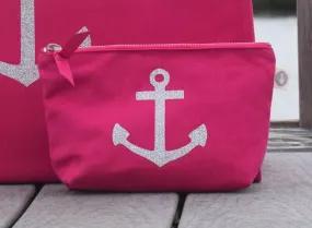 Makeup Bag: Hot Pink with Silver Anchor