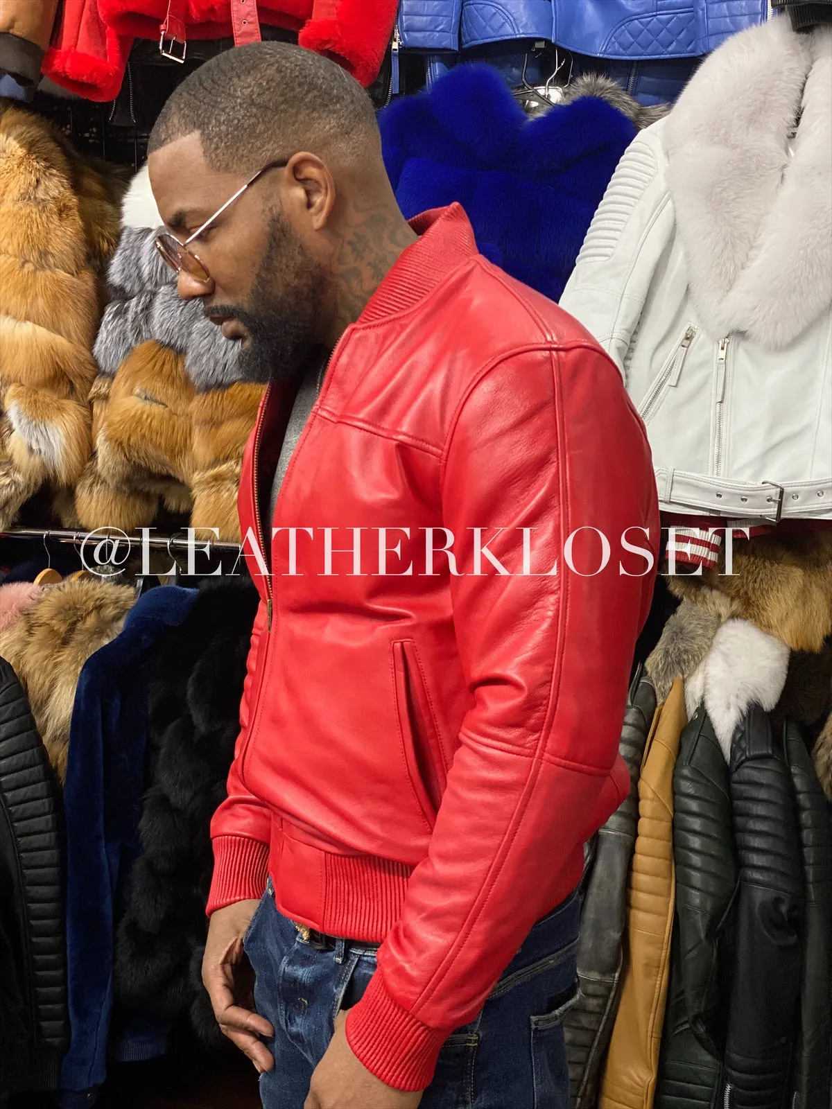 Men's Classic Baseball Leather Jacket Red