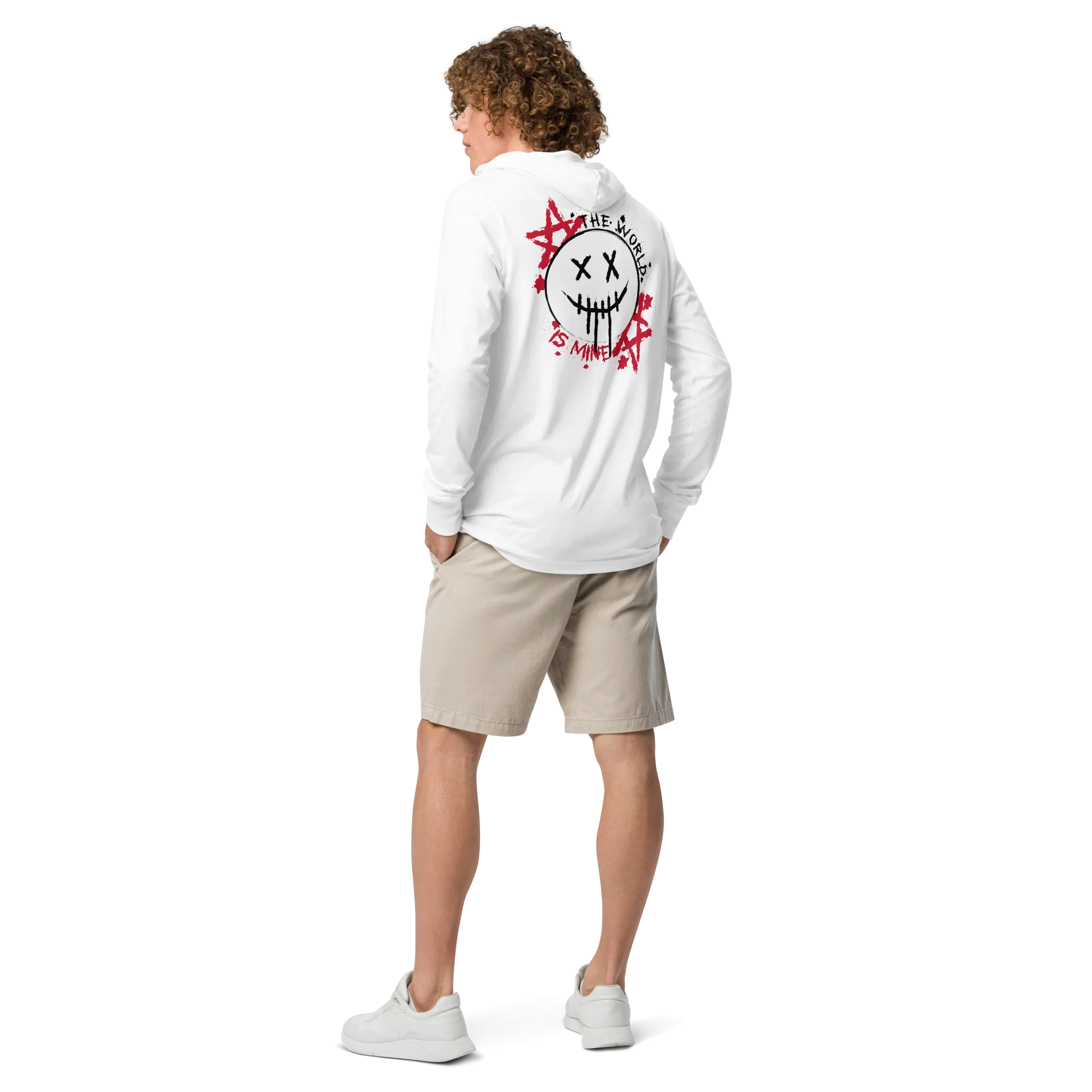 Men's Graffiti Graphic White Hooded Long Sleeve Tee