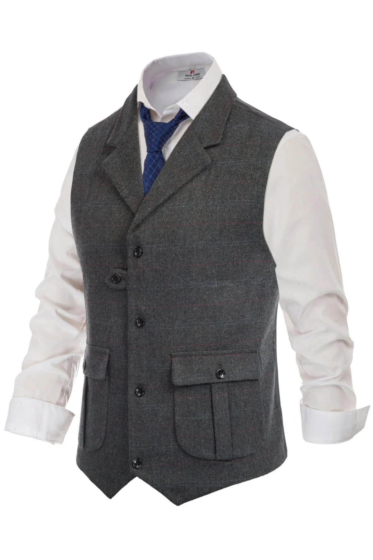 Mens Western Herringbone Suit Vest Tweed Wool Blend Slim Fit Casual Waistcoat