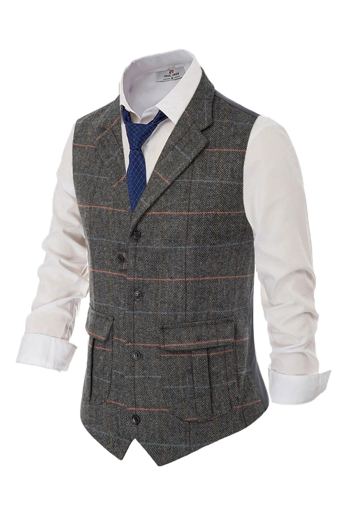 Mens Western Herringbone Suit Vest Tweed Wool Blend Slim Fit Casual Waistcoat